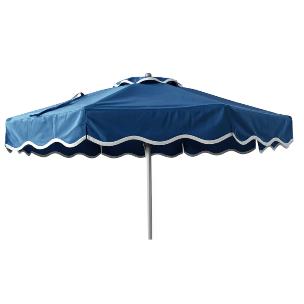 Hampton 3M Umbrella - Custom Twilight Canopy with Natural Trim White Aluminium Frame